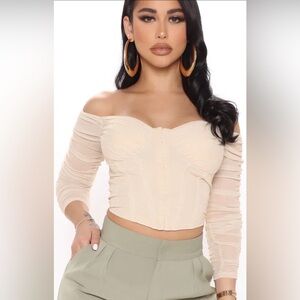 Champagne fashionnova corset mesh top